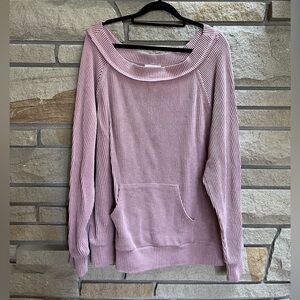 Fantastic Fawn Ribbed Boatneck Pocket Long Sleeve Top Mauve Pink Medium